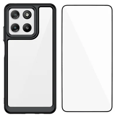 WANLONFENG para Motorola Moto G47 5G / Motorola Moto G37 5G Funda para teléfono Serie XC con cubierta de TPU y acrílico con vidrio templado (orificio grande para lente) - Negro