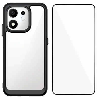 WANLONFENG dla Honor X7e Plus 5G / Honor 600 Smart 5G, etui XC Series z tworzywa TPU i akrylu z hartowanym szkłem (duży otwór na obiektyw) - Czarny