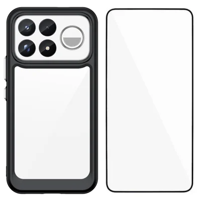 WANLONFENG pour Xiaomi Redmi K100 Pro Max 5G / Xiaomi Poco F9 Ultra 5G Étui de téléphone XC Série TPU Acrylique avec Verre Trempé (Grand Trou d'Objectif) - Noir