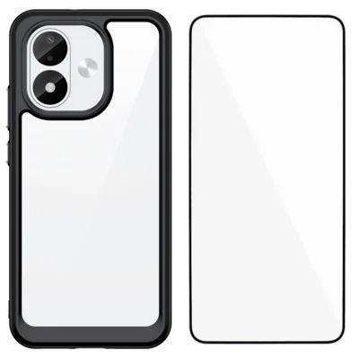 WANLONFENG voor Xiaomi Redmi Note 17 5G (Global) / Xiaomi Redmi Note 17 (India/China) 5G / Xiaomi Redmi Note 17 4G (Global) Telefoonhoesje XC-serie TPU-acrylcover met gehard glas (gat voor grote lens) - Zwart