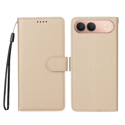For vivo V80 Lite 5G (IN / PK) / vivo S2 5G Case RFID Blocking 3 Card Slots PU Leather Phone Cover with Wrist Strap - Creamy White