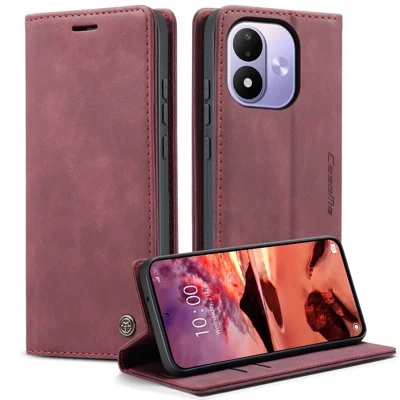 CASEME para Xiaomi Redmi Note 17 4G (Global) / Xiaomi Redmi Note 17 (India/China) 5G / Xiaomi Redmi Note 17 5G (Global) Funda con cartera Serie 013 Funda de cuero PU con soporte - Rojo