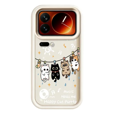 For Xiaomi 17 Pro Max TPU Case Four Cartoon Cat Pattern Rubberized Phone Back Cover - White