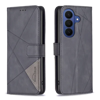  BINFEN COLOR for Samsung Galaxy S27+ Phone Case Wallet Stand Geometry Imprinted Leather Cover - Black