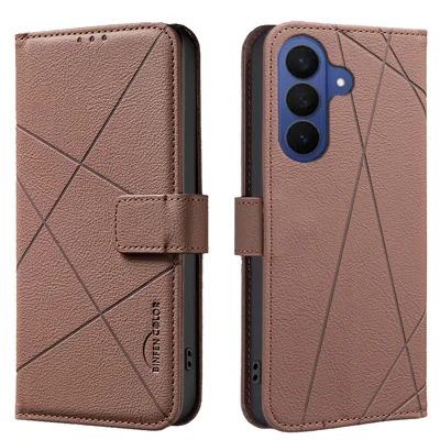  BINFEN COLOR for Samsung Galaxy S27+ BF35 Case Geometry Imprinted Leather Phone Cover RFID Blocking Wallet Stand - Brown