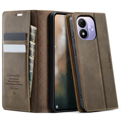CASEME para Xiaomi Redmi Note 17 5G (Global) / Xiaomi Redmi Note 17 4G (Global) Funda 033 Series con Billetera RFID Bloqueo de Cartera y Soporte Textura de Cuero de Ternera - Café