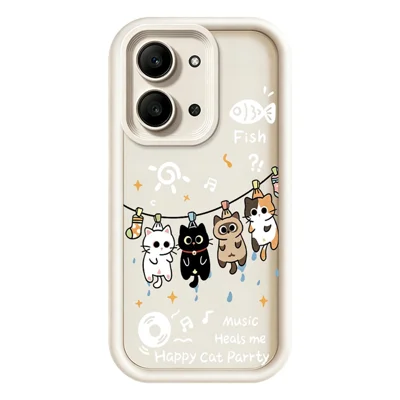For Xiaomi Redmi 15C 5G (EU) (173mm)  /  15C 4G (EU) (173mm) TPU Case Four Cartoon Cat Pattern Rubberized Phone Back Cover - White