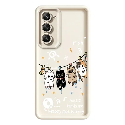 Capa TPU para Xiaomi Redmi 15 5G (Global) (169 mm) com Estampa de Quatro Gatos em Desenho Animado, Capa Traseira com Revestimento Emborrachado - Branco
