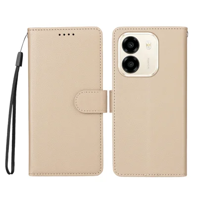  For Honor X7e 4G / Honor Play 80 Plus 5G / Honor X6e 4G Case RFID Blocking 3 Card Slots PU Leather Phone Cover with Wrist Strap - Creamy White