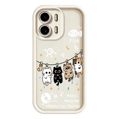 For Oppo A6x 5G  /  A6x 4G TPU Case Four Cartoon Cat Pattern Rubberized Phone Back Cover - White