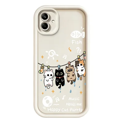 For Samsung Galaxy A08 4G  /  A07 4G TPU Case Four Cartoon Cat Pattern Rubberized Phone Back Cover - White