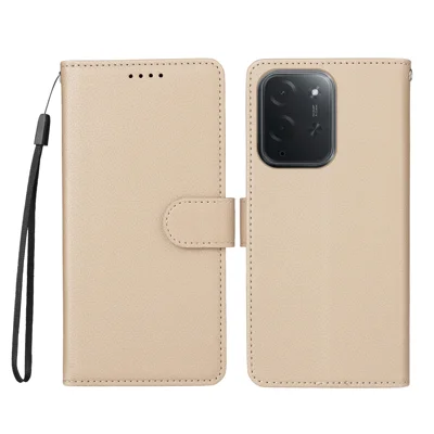  For Xiaomi Poco C95 Pro Case RFID Blocking 3 Card Slots PU Leather Phone Cover with Wrist Strap - Creamy White
