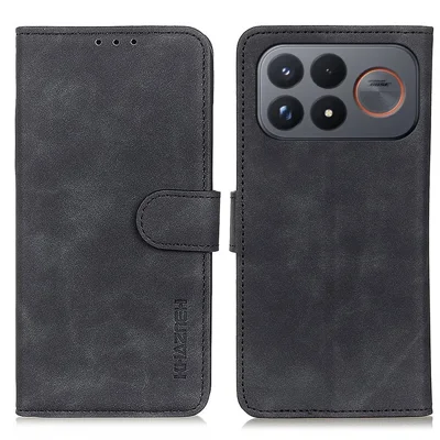 KHAZNEH per Xiaomi Poco F9 Ultra 5G / Redmi K100 Pro Max 5G Custodia in PU Pelle con Texture Retrò - Nero