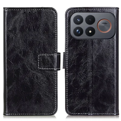 Cover per Xiaomi Poco F9 Ultra 5G / Redmi K100 Pro Max 5G, Custodia Portafoglio in Pelle PU con Texture Cavallo Vintage - Nero