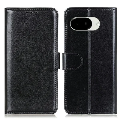 For Google Pixel 11a Case Crazy Horse Texture PU Leather Phone Stand Cover - Black