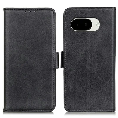 For Google Pixel 11a Case Stand Cowhide Texture PU Leather Phone Cover - Black