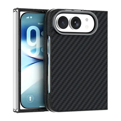 ABEEL Funda Magnética Doble para iPhone con Textura de Fibra de Carbono - Negra
