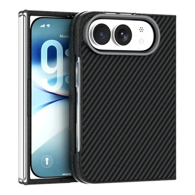 ABEEL Custodia Magnetica per iPhone Duo con Texture in Fibra di Carbonio, Cover Posteriore in TPU PC PU - Nero