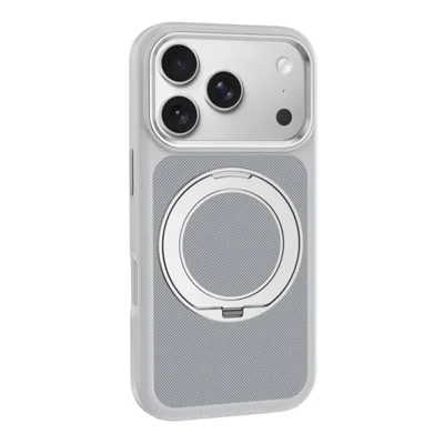 For iPhone 18 Pro Max  /  17 Pro Max Magnetic Case Rotating Kickstand PU Leather + TPU + PC Phone Back Cover - Light Grey