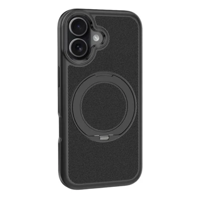 For iPhone 17 Magnetic Case Rotating Kickstand PU Leather + TPU + PC Phone Back Cover - Black