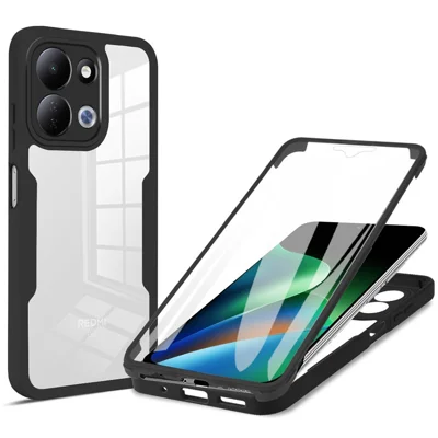 Til Xiaomi Redmi 17 5G / 4G telefonbeskyttelse gennemsigtig hærdplade + TPU med PET skærmfilm - Sort