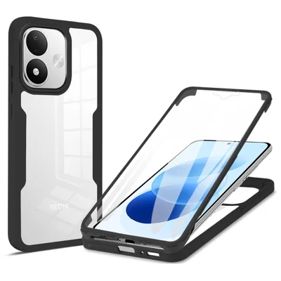 Folia na telefon do Xiaomi Redmi Note 17 4G (Global) / Note 17 5G (Global) / Note 17 (Indie/Chiny) 5G, przezroczysta obudowa z akrylu i TPU z folią PET na ekran - Czarny