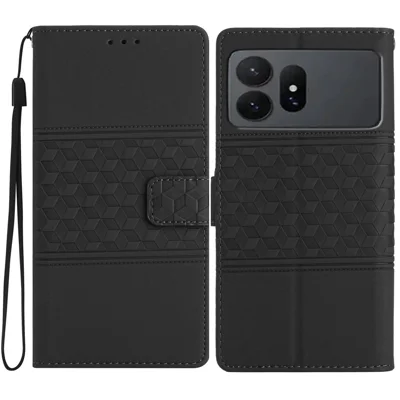 Für Samsung Galaxy S27 Ultra Hülle Rauten-Leder-Quer-Flip-Handyhülle mit Handschlaufe - Schwarz