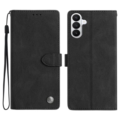Etui skórzane dla Samsung Galaxy S27+ etui-portfel w jednolitym kolorze z rzemieńkiem na nadgarstek - Czarny