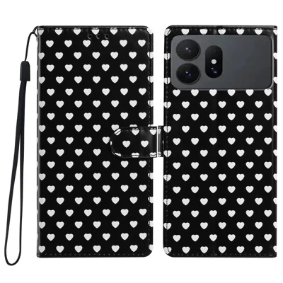 Flip-Hülle mit Herzmuster aus PU-Leder für Samsung Galaxy S27 Ultra mit Ständer, Brieftasche und Handschlaufe - Schwarz