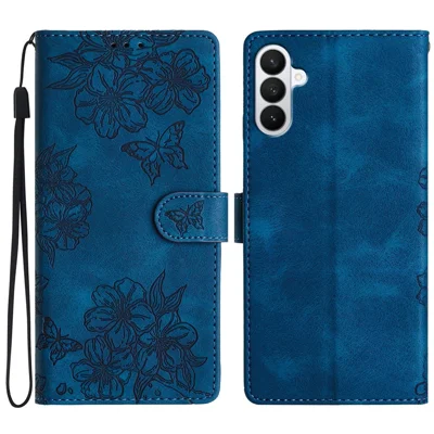 For Samsung Galaxy S27+ Case Butterfly Flower Pattern Skin-Touch Leather Phone Cover - Blue