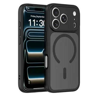 For iPhone 18 Pro / 17 Pro Magnetic Case Skin Touch PC + TPU Precise Camera Cutouts Shockproof Phone Cover - Black