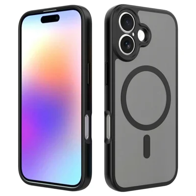 For iPhone 17 Magnetic Case Skin Touch PC + TPU Precise Camera Cutouts Shockproof Phone Cover - Black