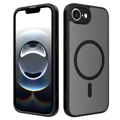 Voor iPhone 17e / 16e Magnetische Case Skin Touch PC + TPU Precieze Camerauitsparingen Stootvaste Telefoonhoes - Zwart