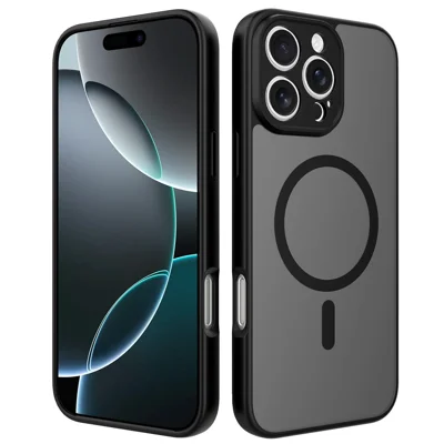 For iPhone 16 Pro Magnetic Case Skin Touch PC + TPU Precise Camera Cutouts Shockproof Phone Cover - Black