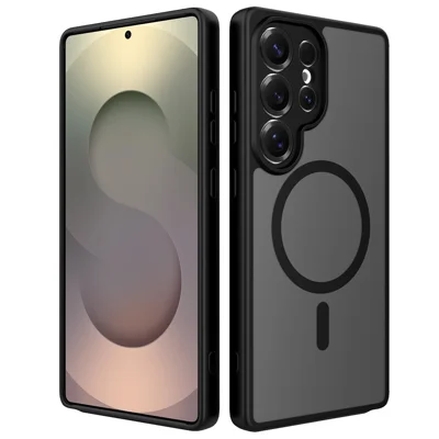For Samsung Galaxy S25 Ultra Magnetic Case Skin Touch PC + TPU Precise Camera Cutouts Shockproof Phone Cover - Black