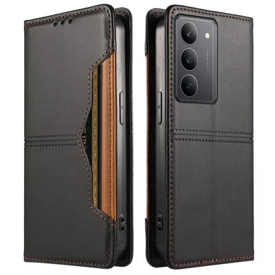 Cover portafoglio per Realme 14x 5G / Realme 14x (India) 5G / Realme C73 4G / Realme C75 4G / Realme C75x / Realme C75 5G / Oppo A5 4G / Oppo A5 5G / Realme C71 4G, custodia in pelle con chiusura magnetica e slot esterno per carte - Nero