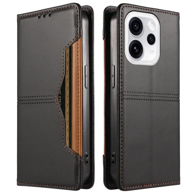  Etui portfelowe z zewnętrznym gniazdem na kartę i magnetycznym zamkiem, skórzana obudowa na Oppo Reno15 Pro Max 5G (Global) / Oppo Reno15 Pro 5G (Chiny) - Czarny