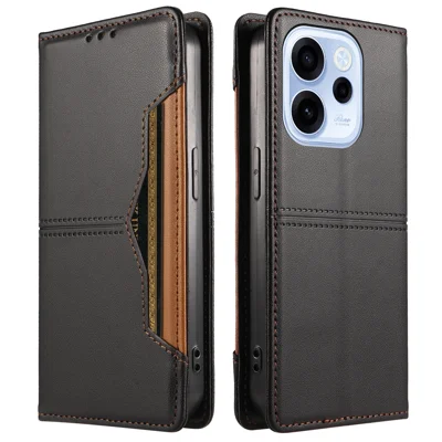  For Oppo Reno16 F 5G / Oppo Reno16 FS 5G / Oppo Reno15 F 5G Wallet Case External Card Slot Magnetic Closing Leather Phone Cover - Black