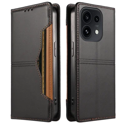  Étui portefeuille pour Oppo Reno16 5G (Chine) / Oppo Reno16 Pro 5G (Global) / Oppo Reno16 5G (Global), compartiment externe pour carte, fermeture magnétique, housse en cuir pour téléphone - Noir