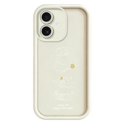 For iPhone 17 TPU Case Lille Kat der Leker Mønstertryk Gummibeslag Anti-Slip Telefonbeskyttelse - Hvid