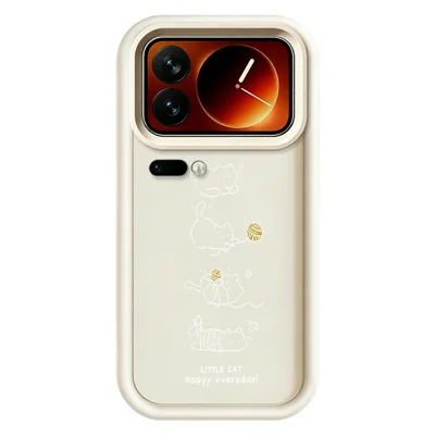 For Xiaomi 17 Pro Max TPU Case Little Cat Playing Pattern Printing Rubberized Anti-Slip Phone Cover - White