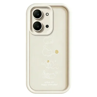 For Xiaomi Redmi 15C 5G (EU) (173mm)  /  15C 4G (EU) (173mm) TPU Case Little Cat Playing Pattern Printing Rubberized Anti-Slip Phone Cover - White