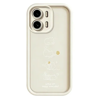 For Oppo A6x 5G  /  A6x 4G TPU Case Little Cat Playing Pattern Printing Rubberized Anti-Slip Phone Cover - White