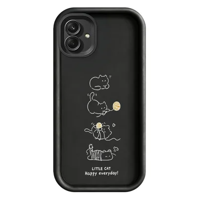 För Samsung Galaxy A08 4G / A07 4G TPU-hölje Liten katt leker Mönstertryck Gummierat Anti-slip Telefonhölje - Svart
