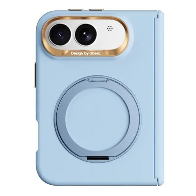 ABEEL For iPhone Duo Magnetic Case Ring Kickstand Liquid Silicone Feel PC Phone Cover - Sky Blue