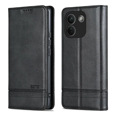 AZNS For Xiaomi Redmi Note 17 Pro Max 5G Phone Case Cowhide Texture PU Leather Wallet Phone Cover - Black