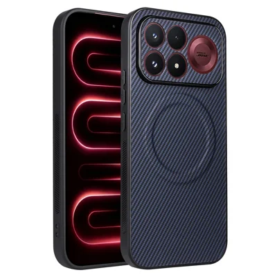 For Xiaomi Poco F9 Pro 5G / Redmi K100 Pro 5G (China) Case Carbon Fiber Texture Leather Coated TPU PC Phone Cover with Metal Ring for Magnetic Car Mount - Blue
