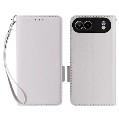 Obudowa do ZTE nubia Air Pro 5G, futerał z kieszenią w stylu portfela, skóra z fakturą litchi, z paskiem na nadgarstek – biały