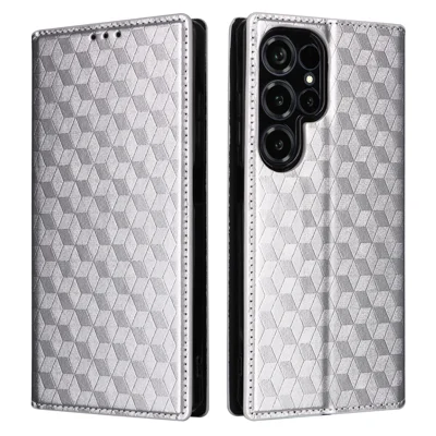 Étui portefeuille pour Oukitel C66, housse en cuir PU avec motif losange imprimé - Argent