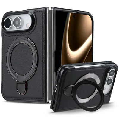 FORWENW F12-serie til iPhone Duo Case Magnetisk kickstand PU-læderbelagt TPU støjsikker telefonbeskyttelse - Sort